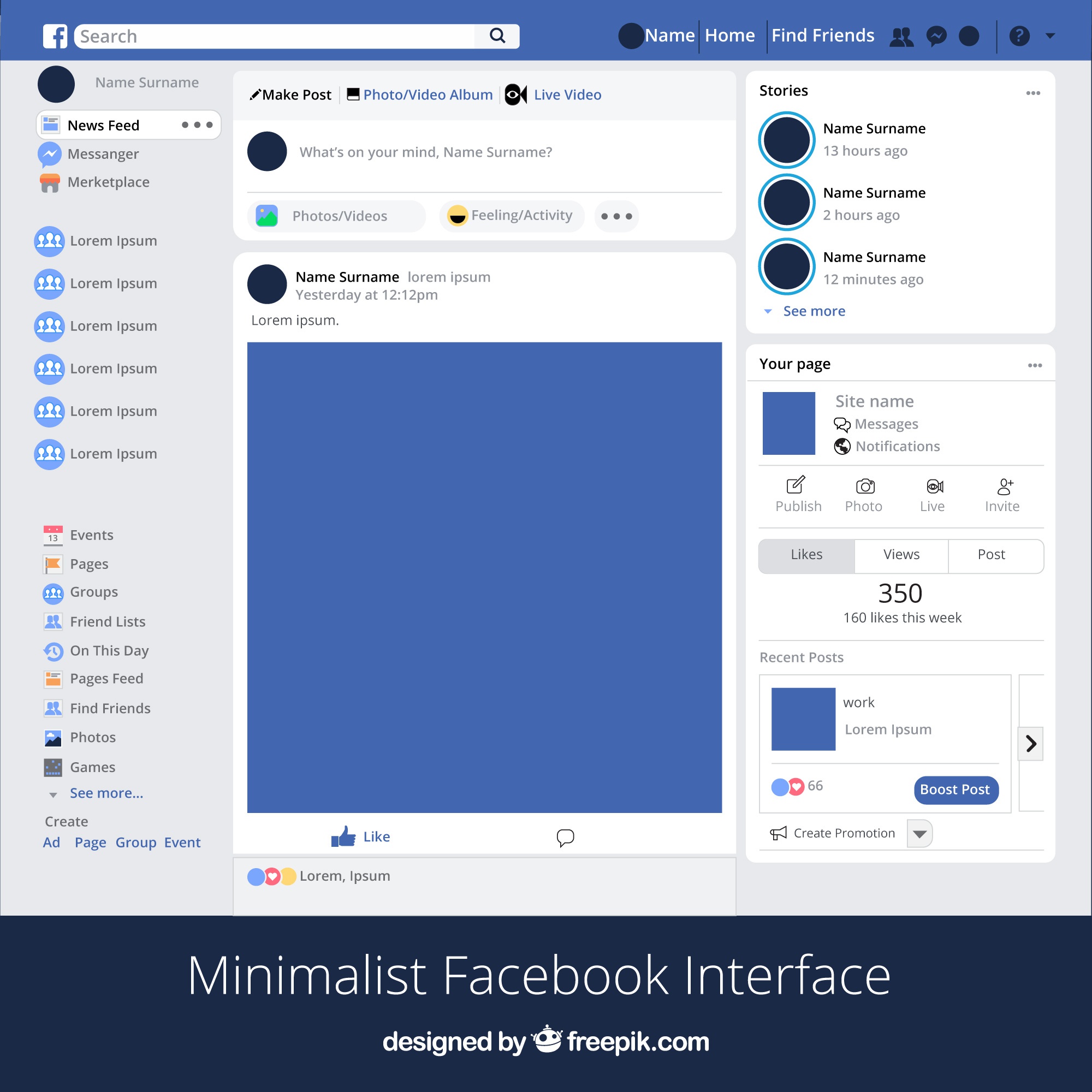 Facebook app interface with minimalist design Vector | Free Download