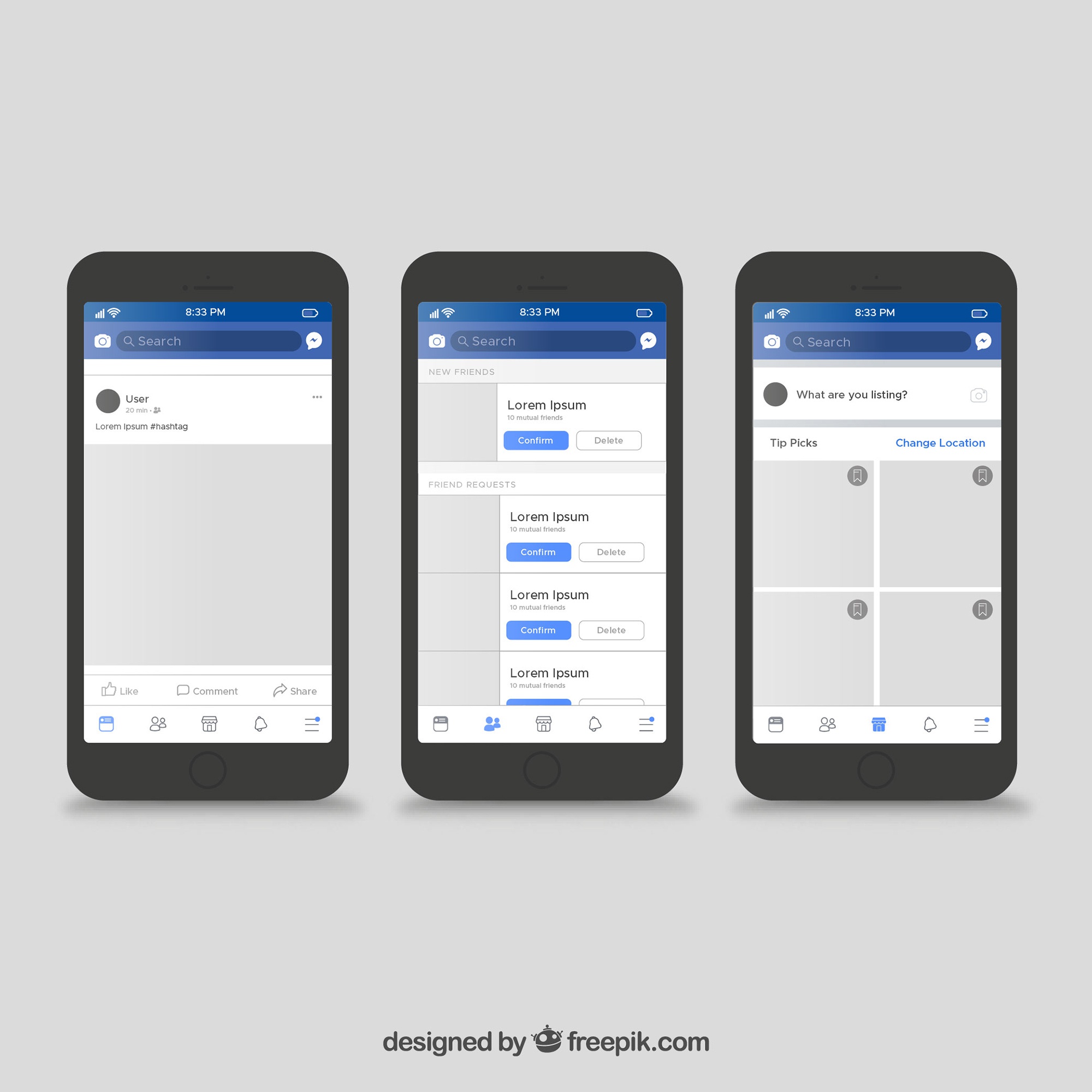 Interface D'application Facebook Avec Un Design Minimaliste | Vecteur