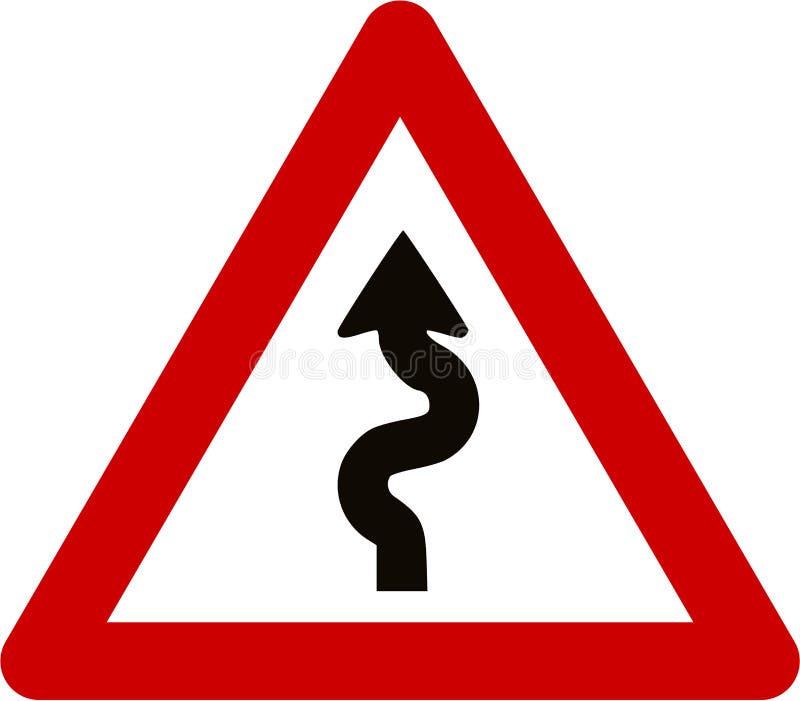 Warning Sign with Winding Road Stock Illustration - Illustration of